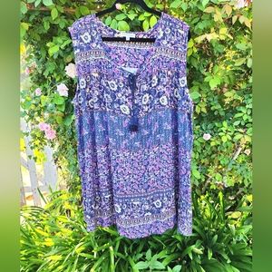 Northstyle Plus Size Boho Sleeveless Multi Blue Top